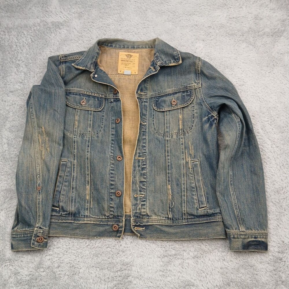 Old Navy Men's Size M Medium Distressed Light Wash Blue Denim Trucker Jacket